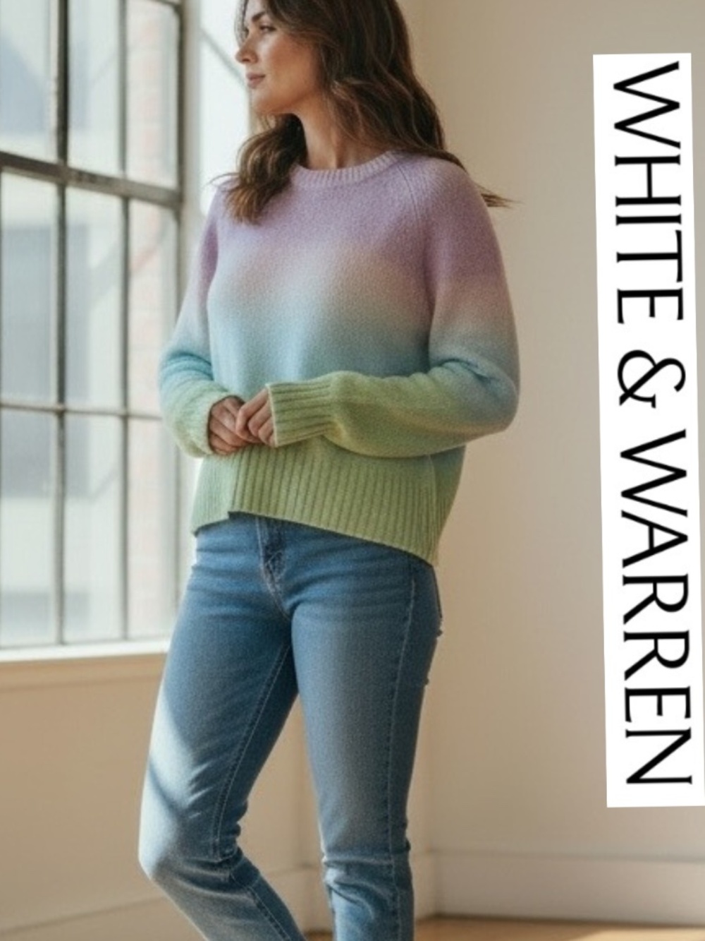 White & Warren tri color wash sweater, S,  CB2647